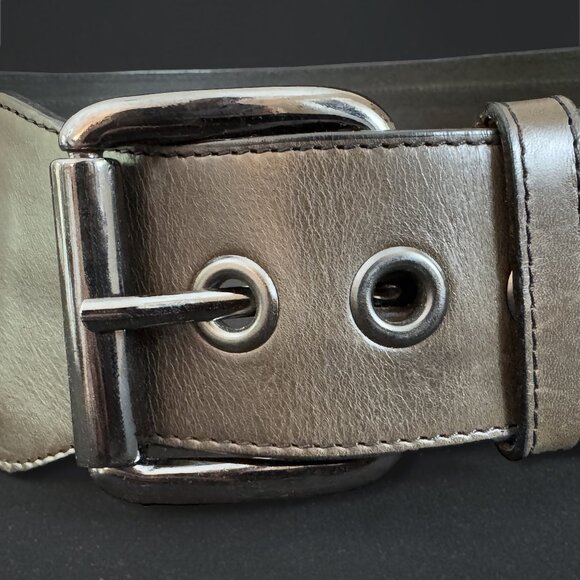 Vtg 1980s Carlisle Wide Leather Belt Brown w/ Alligator Embossed Leather Inset main image 5